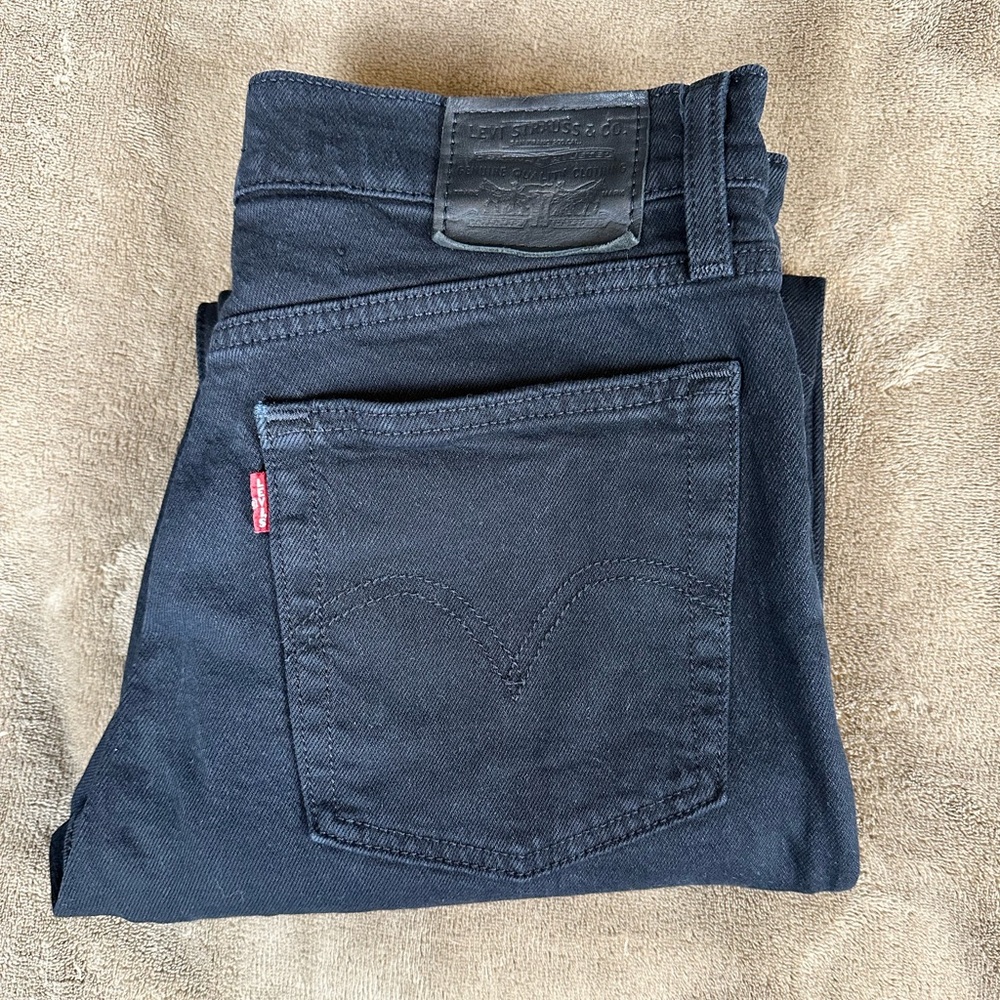 Levi’s Wedgie Straight Jeans Women’s Sz 26 Black Big E Tab Button Fly High Rise